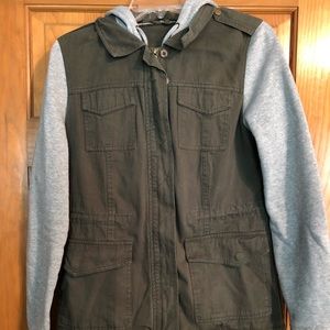 Green utility jacket with sweatshirt detail